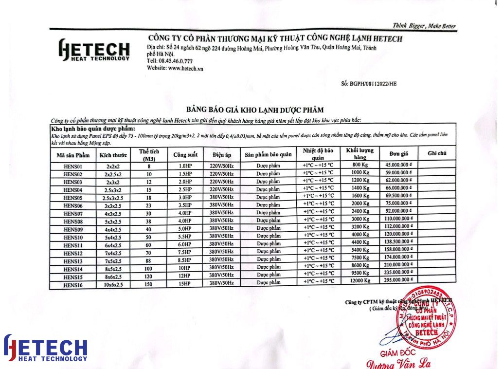 báo giá kho lạnh