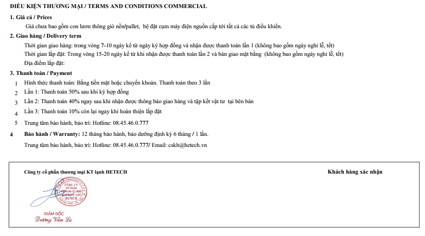 chính sách thanh toán lắp đặt kho lạnh