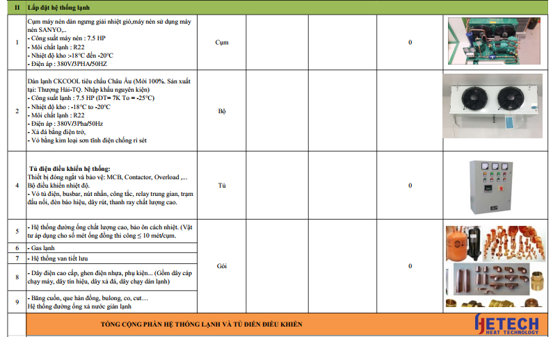 báo giá hệ thống lạnh